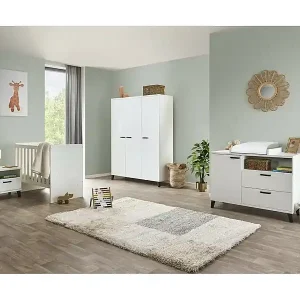 Robuster Nachttisch für Baby- und Kinderzimmer mit Schublade und Fach, Kollektion DANAÉ, Farbe Weiß. Letzte Chance