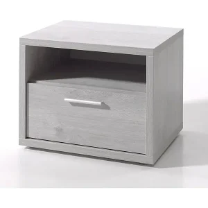 Nachttisch für Baby- und Kinderzimmer mit Schublade und Fach, Kollektion MATHEO, Farbe: Grau in Holzoptik Highlight