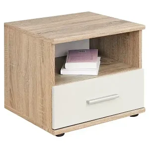 Nachttisch DENVER – 1 Schublade + 1 Fach – Helles Eichenholz und Weiß – Skandinavischer Stil Kostenfreie Lieferung