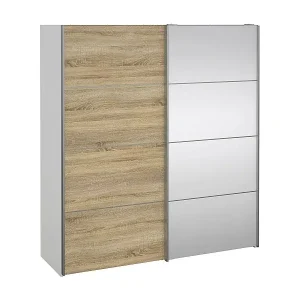 Kleiderschrank 2 Türen Cerreto, Schlafzimmermöbel, Schrank, Garderobe, 182x64 h202 cm, Eiche und Weiß Jetzt Kaufen