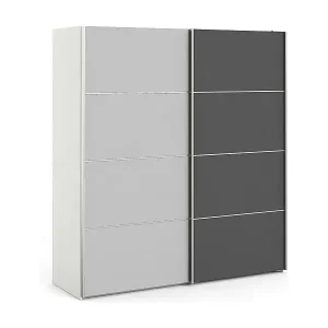 Kleiderschrank 2 Türen Anela, Schlafzimmermöbel, Schrank, Garderobe, 182x64 h202 cm, Grau und WeiÃŸ Neu Im Sortiment