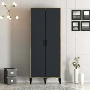 Neu Kleiderschrank 2 Türen Dbonanse, Schlafzimmermöbel, Schrank, Garderobe, 80x201h48 cm, Walnuss und Anthrazit