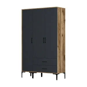 Mega-Angebot Kleiderschrank 3 Türen Dangiull, Schlafzimmermöbel, Schrank, Garderobe, 120x201h48 cm, Walnuss und Anthrazit