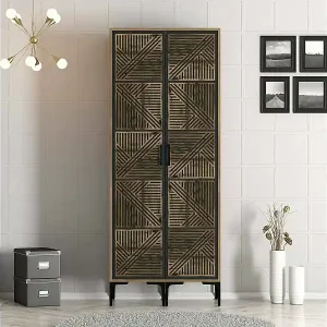 Schnäppchen Kleiderschrank 2 Türen Dbonanse, Schlafzimmermöbel, Schrank, Garderobe, 80x201h48 cm, Walnuss und Anthrazit