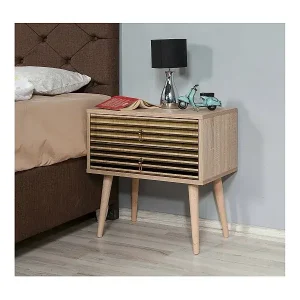 Nachttisch Dfiorill, Niedrige Kommode, Tisch, Multifunktionaler Nachttisch, 60x40h61 cm, Eiche Nur Heute