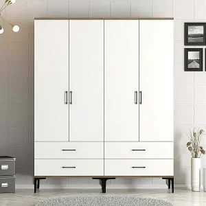 GroÃŸer Kleiderschrank Dfurlott, Schlafzimmermöbel, Schrank, Garderobe, 160x201h48 cm, Walnuss und WeiÃŸ Sofort Bestellen