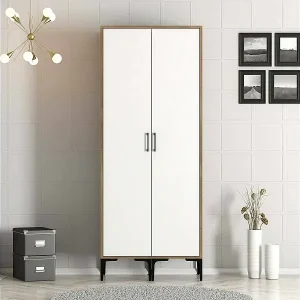 Kleiderschrank 2 Türen Dbonanse, Schlafzimmermöbel, Schrank, Garderobe, 80x201h48 cm, Weiß und Walnuss Sale