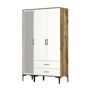 Kleiderschrank 3 Türen Dpierin, Schlafzimmermöbel, Schrank, Garderobe, 120x201h48 cm, Walnuss und WeiÃŸ Direktkauf