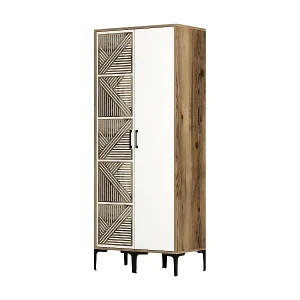 Kleiderschrank 2 Türen Dbenkovi, Schlafzimmermöbel, Schrank, Garderobe, 80x201h48 cm, Walnuss und Weiß Must-Have