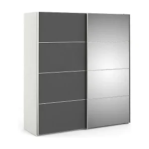 Kleiderschrank 2 Türen Cerreto, Schlafzimmermöbel, Schrank, Garderobe, 182x64 h202 cm, Grau und Weiß Zertifiziert