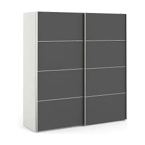Kleiderschrank 2 Türen Attilio, Schlafzimmermöbel, Schrank, Garderobe, 182x64 h202 cm, Weiß und Grau Must-Have