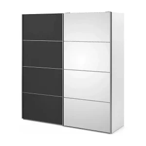 Kleiderschrank 2 Türen Angri, Schlafzimmermöbel, Schrank, Garderobe, 182x64 h202 cm, WeiÃŸ und Grau Solange Der Vorrat Reicht