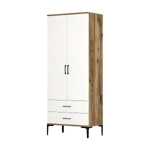 Kostenloser Rückversand Kleiderschrank 2 Türen Dpan, Schlafzimmermöbel, Schrank, Garderobe, 80x201h48 cm, Walnuss und Weiß