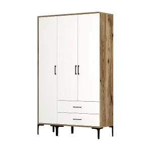 Aktuell Kleiderschrank 3 Türen Dangiull, Schlafzimmermöbel, Schrank, Garderobe, 120x201h48 cm, Walnuss und Weiß
