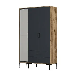 Kleiderschrank 3 Türen Dpierin, Schlafzimmermöbel, Schrank, Garderobe, 120x201h48 cm, Walnuss und Anthrazit Geprüft
