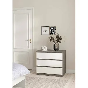 Nur Für Kurze Zeit Kommode Drenold, Mehrzweckkommode, Schlafzimmerkommode, Schrank mit Schubladen, 77x50 h70 cm, Zement und Weiß