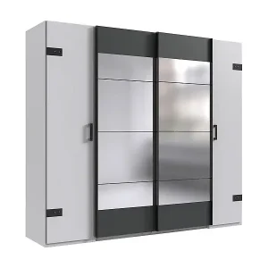 Zertifiziert DREH- SCHWEBETÜRENSCHRANK Stockholm weiß / graphit 225 / 65 / 210cm