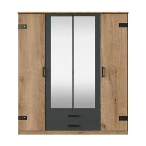 Kleiderschrank mit 4 Türen, davon 2 Spiegeltüren und 2 Schubladen - L180 cm Sonderangebot