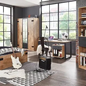 Schrank, mit 2 Türen, im Eiche-Dekor, 1 Spiegeltür und 2 Schubladen - H198 cm Kracherpreis