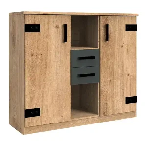 Kommode, 2 Türen, 2 Schubladen und 2 offene Nischen - L124 cm Kracherpreis