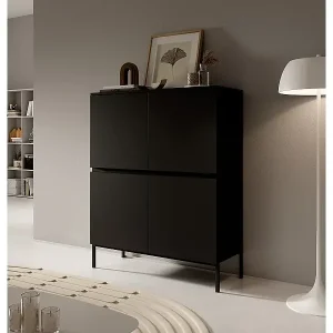 Mega-Angebot Highboard Hochkommode 4-türig, Schwarz, 100 cm - Bemmi
