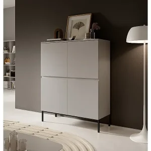 Highboard Hochkommode 4-türig - 100 cm - mit schwarzen Beinen - Taupe (Graubeige) - BEMMI Echt
