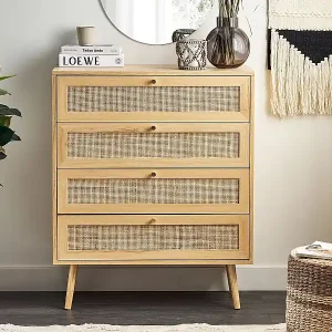 Kommode mit 4 Schubladen aus hellbraunem Rattan im Boho-Stil Perote Sofort Bestellen