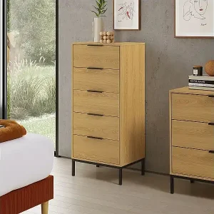 Abverkauf Hohe kommode Auri 5 schubladen Eichenfarbe