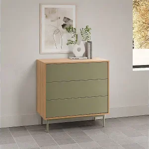 Expressversand Kommode Cuzco 3 schubladen Eichenfarbe/grün