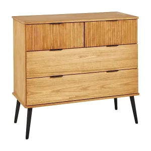 Kommode Kiefernholz heller Holzfarbton 4 Schubladen geriffelt modern Timmins Beliebt