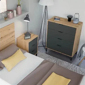 Aktuell Kommode mit 4 Schubladen, Dekor Eiche und Anthrazitgrau - L77,5 cm