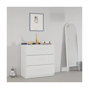 Echt Kinderkommode "Reverso" Weiß Matt - Qualitäts-Holz - 3 Geräumige Schubladen