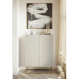 Highboard 2-türig - 90 cm - taupe (graubeige) mit goldenem Metallgestell - VELDIO Knallerangebot