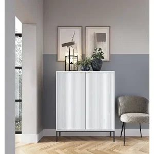 Online Kaufen Highboard Hochkommode - 104 cm - Weiß mit geriffelten Fronten - VELLORE