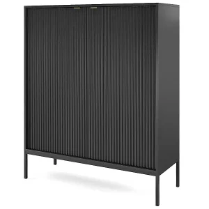 Gratis Versand Highboard Hochkommode - 104 cm - Schwarz mit geriffelten Fronten - VELLORE