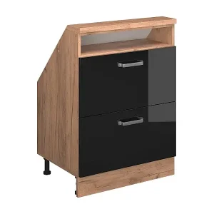 Super-Preis Dachschrägenschrank schwarz hochglanz/goldkraft eiche 60x46x81.6 rion
