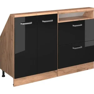 Dachschrägenschrank-Set schwarz hochglanz/goldkraft eiche 120x46x81.6 rion Bestpreis