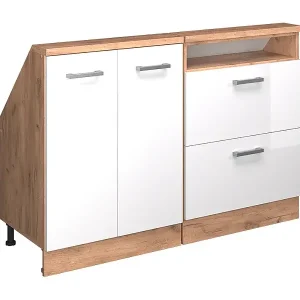 Dachschrägenschrank-Set weiß hochglanz/goldkraft eiche 120x46x81.6 rion Preiswert