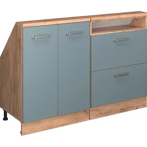 Expressversand Dachschrägenschrank-Set blau-grau/goldkraft eiche 120x46x81.6 rion