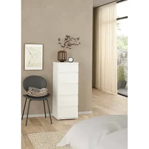 Kommode Driber, Mehrzweckkommode, Schlafzimmerkommode, Schrank mit Schubladen, 40x40 h107 cm, Weiß Kostenfreie Lieferung