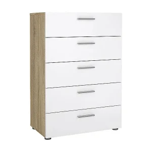 Neue Ware Kommode Drosell, Mehrzweckkommode, Schlafzimmerkommode, Schrank mit Schubladen, 70x40 h102 cm, Eiche und Weiß