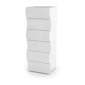 Gratis Versand Kommode Matteo, Kommode mit 6 Schubladen, Schlafzimmerkommode, 100 % Made in Italy, 50 x 40 x 122 cm, glänzendes WeiÃŸ,