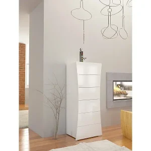 Kommode Ddipard, Kommode 6 Schubladen, Kommode für Schlafzimmer, 100% Made in Italy, cm 50x40h122, glänzend weiß Sonderangebot
