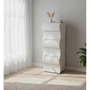 Kommode Dhaa, Kommode mit 6 Schubladen, Kommode für Schlafzimmer, 100% Made in Italy, cm 50x40h122, glänzend weiß Schnäppchen