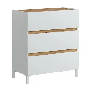 Top-Angebot Kommode Dzenon, Mehrzweckkommode, Schlafzimmerkommode, Schrank mit Schubladen, 79x41 h91 cm, WeiÃŸ und Knoteneiche