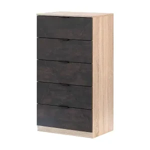 Top-Seller Kommode mit Schubladen Dhvali, Wöchentlich mit 5 Schubladen, Kommode für Schlafzimmer, Moderne wöchentlich, 60x40h110 cm, Eiche und Anthrazit