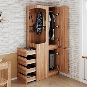 Kleiderschrank mit 4 Schubladen und Ablagefächern - offenes Kleiderfach - Holz - natur Rabatt